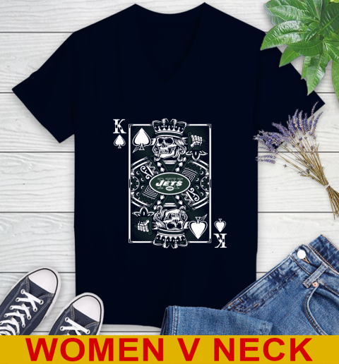 New York Jets NFL Football The King Of Spades Death Cards Shirt Women's V-Neck T-Shirt 2
