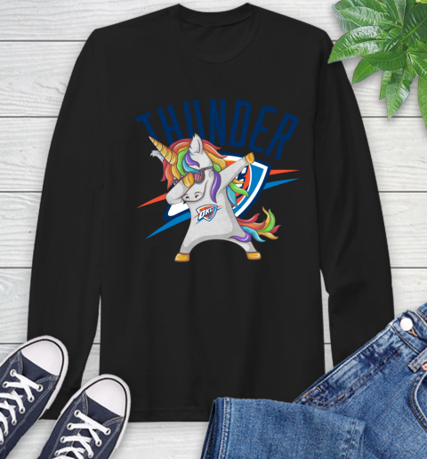 Oklahoma City Thunder NBA Basketball Funny Unicorn Dabbing Sports Long Sleeve T-Shirt 2