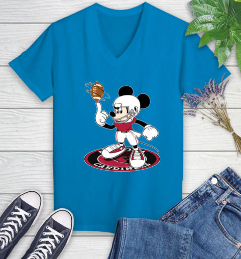 NFL Football Arizona Cardinals Cheerful Mickey Disney Shirt fish pond Women's V-Neck T-Shirt 6