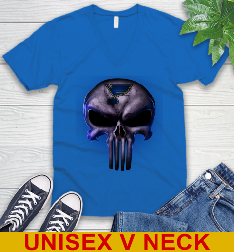 St.Louis Blues NHL Hockey Punisher Skull Sports V-Neck T-Shirt 5