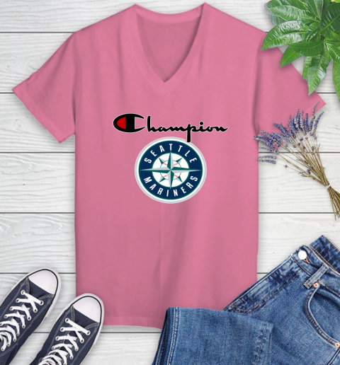 MLB Baseball Seattle Mariners Champion Shirt Women's V-Neck T-Shirt 9