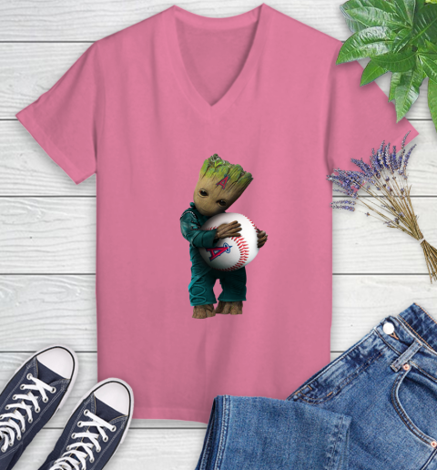 MLB Groot Guardians Of The Galaxy Baseball Sports Los Angeles Angels Women's V-Neck T-Shirt 13