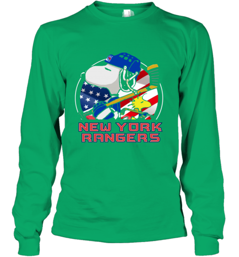 reoi new york rangersnoopy and woodstock nhl youth long sleeve 50 front irish green