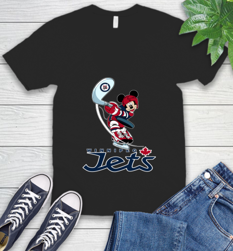 NHL Hockey Winnipeg Jets Cheerful Mickey Mouse Shirt V-Neck T-Shirt