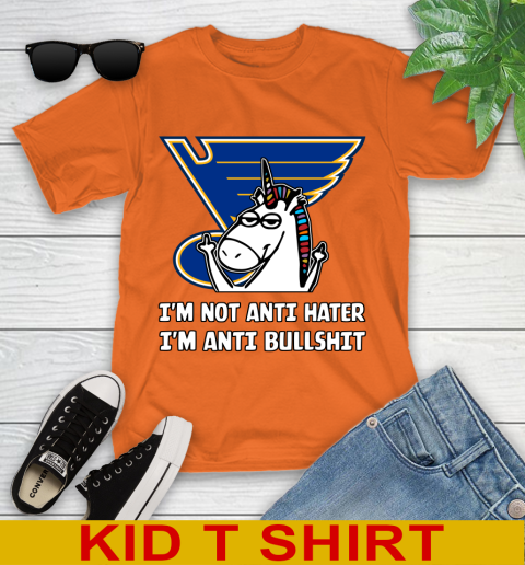 St.Louis Blues NHL Hockey Unicorn I'm Not Anti Hater I'm Anti Bullshit Youth T-Shirt 7