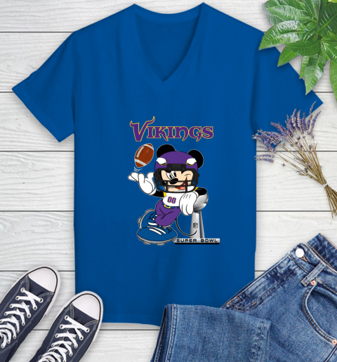 NFL Minnesota Vikings Mickey Mouse Disney Super Bowl Football T Shirt Women's V-Neck T-Shirt 10