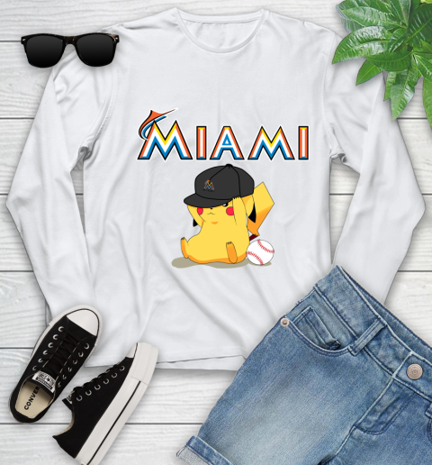 MLB Pikachu Baseball Sports Miami Marlins Youth Long Sleeve