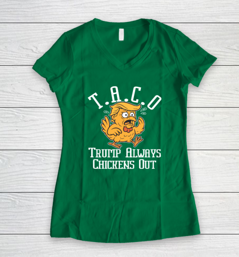 ChickenTtaco Trump Always Chickens Out Women's V-Neck T-Shirt 3