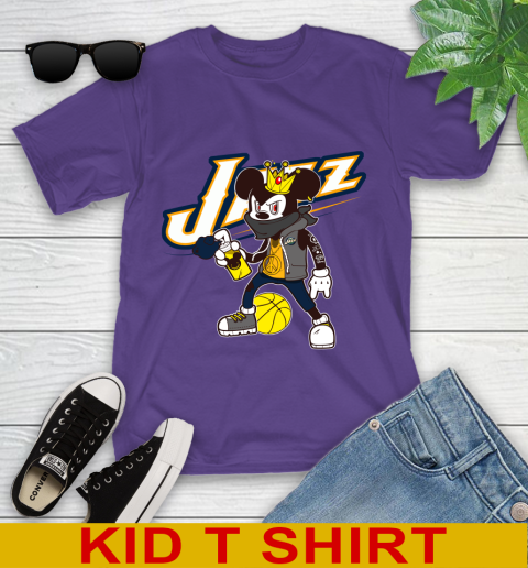Utah Jazz NBA Basketball Mickey Peace Sign Sports Youth T-Shirt 4