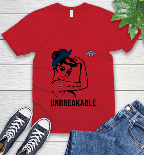 NFL Dallas Cowboys Girl Unbreakable Football Sports V-Neck T-Shirt 4