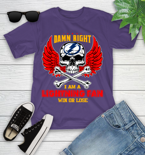 NHL Damn Right I Am A Tampa Bay Lightning Win Or Lose Skull Hockey Sports Youth T-Shirt 3