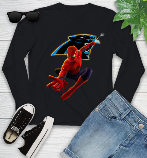 NFL Spider Man Avengers Endgame Football Carolina Panthers Youth Long Sleeve 2
