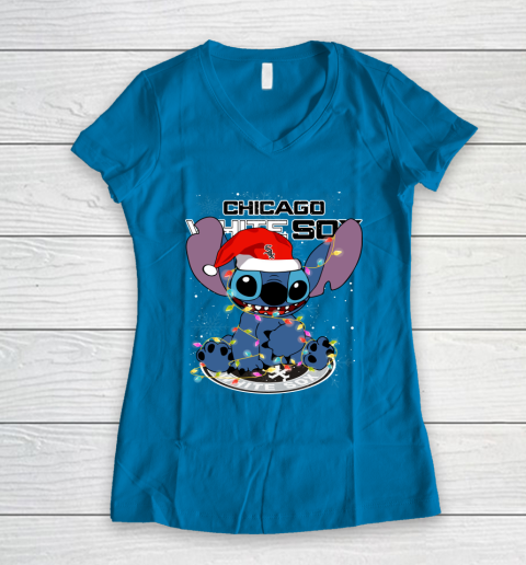 Chicago White Sox MLB noel stitch Baseball Christmas Women's V-Neck T-Shirt 4