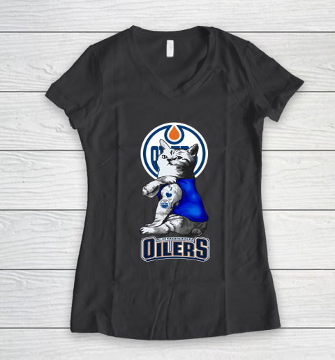 NHL My Cat Loves Edmonton Oilers Hockey Women's V-Neck T-Shirt 6