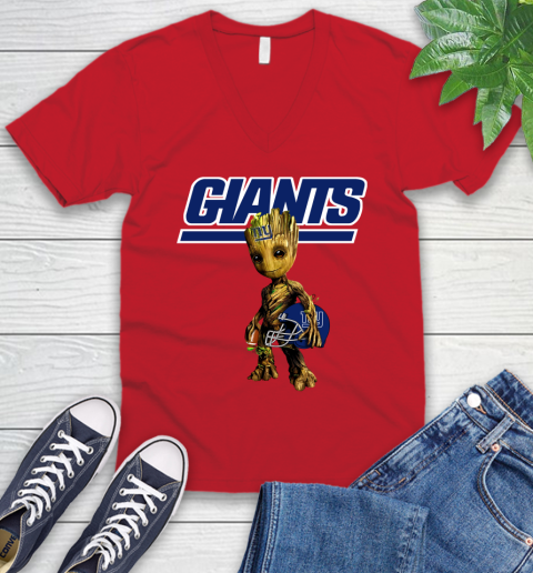 New York Giants NFL Football Groot Marvel Guardians Of The Galaxy V-Neck T-Shirt 7