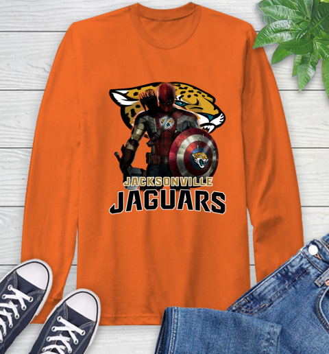 NFL Captain America Thor Spider Man Hawkeye Avengers Endgame Football Jacksonville Jaguars Long Sleeve T-Shirt 5