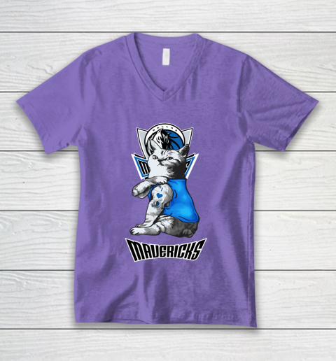 NBA Basketball My Cat Loves Dallas Mavericks V-Neck T-Shirt 8