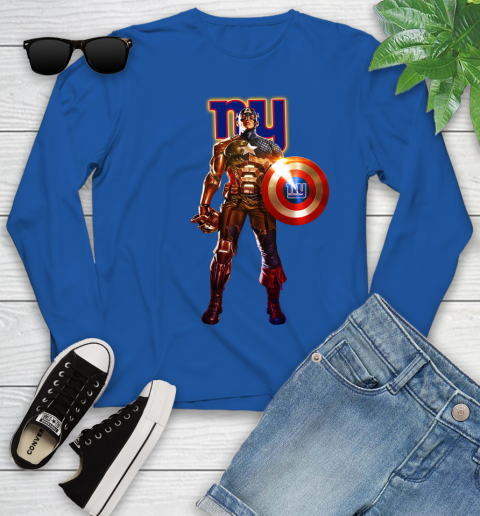 NFL Captain America Marvel Avengers Endgame Football Sports New York Giants Youth Long Sleeve 9
