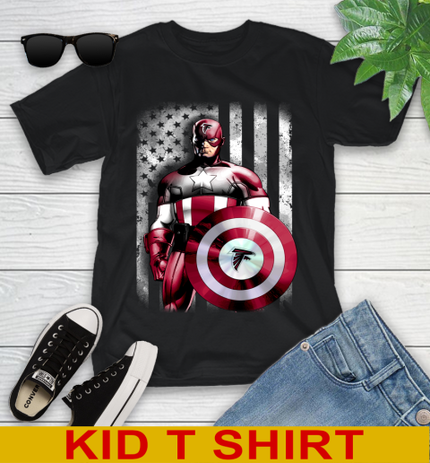 Atlanta Falcons NFL Football Captain America Marvel Avengers American Flag Shirt Youth T-Shirt