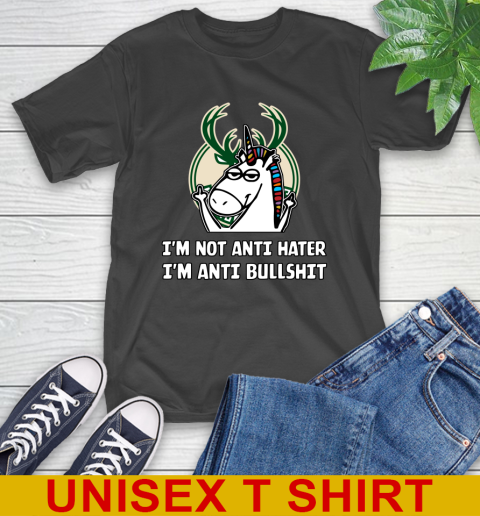 Milwaukee Bucks NBA Basketball Unicorn I'm Not Anti Hater I'm Anti Bullshit T-Shirt 2