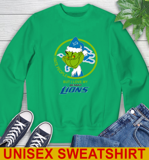 Detroit Lions NFL Christmas Grinch I Hate People But I Love My Favorite Football Team Sweatshirt 6