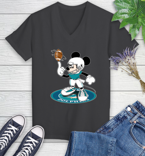NFL Football Miami Dolphins Cheerful Mickey Disney Shirt Women's V-Neck T-Shirt 7