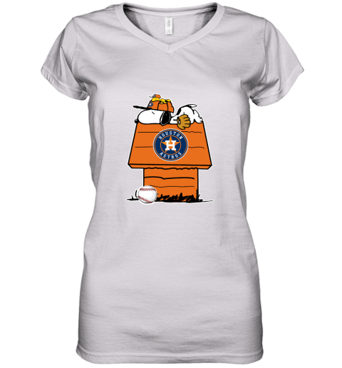 Houston Astros Snoopy And Woodstock Resting Together MLB Shirts Women's V-Neck T-Shirt