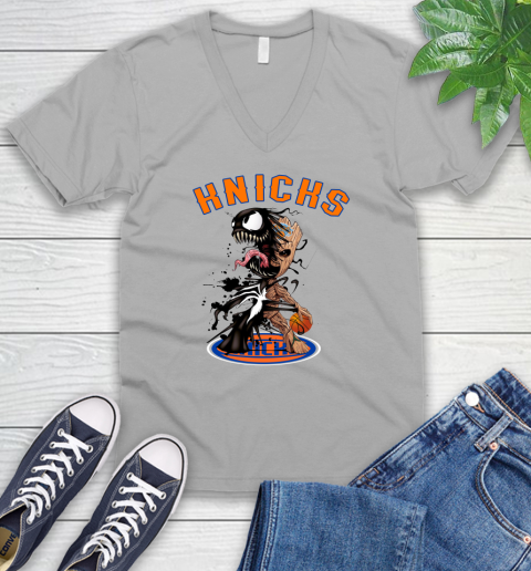NBA New York Knicks Basketball Venom Groot Guardians Of The Galaxy V-Neck T-Shirt 4