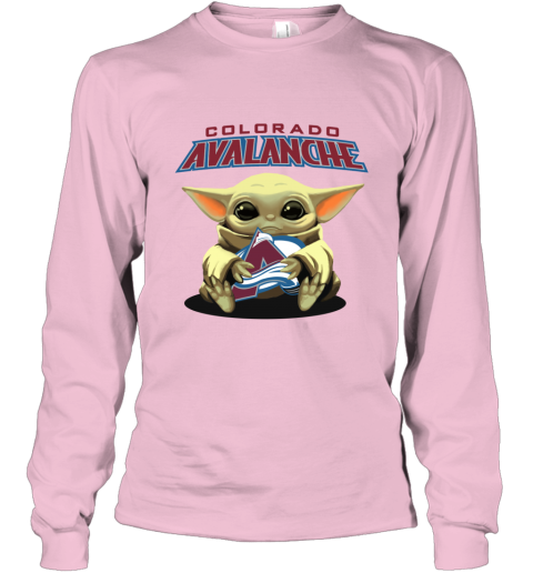 uvcz baby yoda hugs the colorado avalanche long sleeve tee 14 front light pink