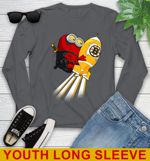 NHL Hockey Boston Bruins Deadpool Minion Marvel Shirt Youth Long Sleeve 9