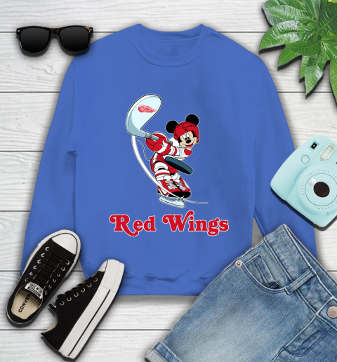NHL Hockey Detroit Red Wings Cheerful Mickey Mouse Shirt Youth Sweatshirt 7