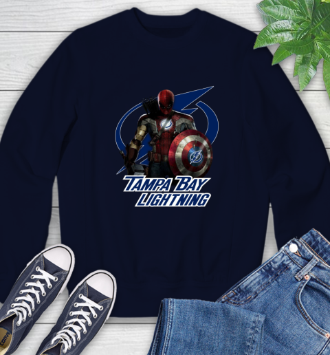 NHL Captain America Thor Spider Man Hawkeye Avengers Endgame Hockey Tampa Bay Lightning Sweatshirt 3