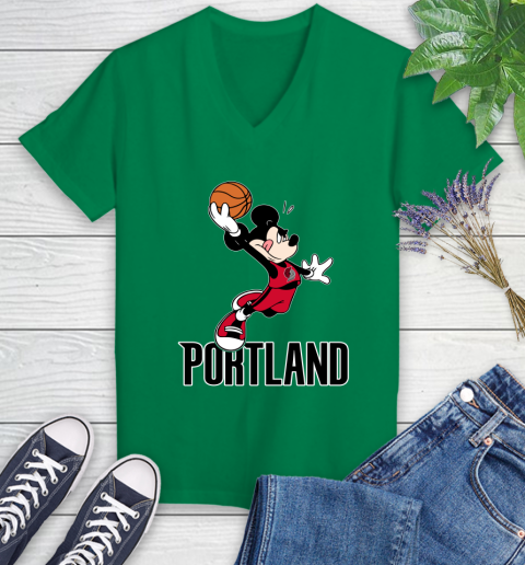 NBA Basketball Portland Trail Blazers Cheerful Mickey Mouse Shirt Women's V-Neck T-Shirt 5