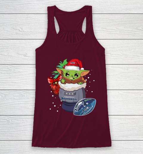 Seattle Seahawks Christmas Baby Yoda Star Wars Funny Happy NFL Racerback Tank 3