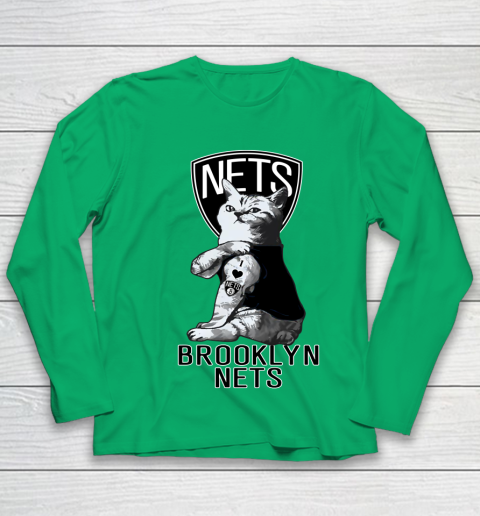 NBA Basketball My Cat Loves Brooklyn Nets Youth Long Sleeve 4