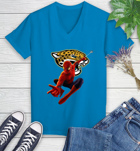 NFL Spider Man Avengers Endgame Football Jacksonville Jaguars Women's V-Neck T-Shirt 7