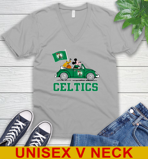 NBA Basketball Boston Celtics Pluto Mickey Driving Disney Shirt V-Neck T-Shirt 4