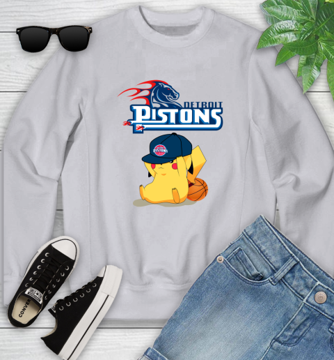 NBA Pikachu Basketball Sports Detroit Pistons Youth Sweatshirt 4