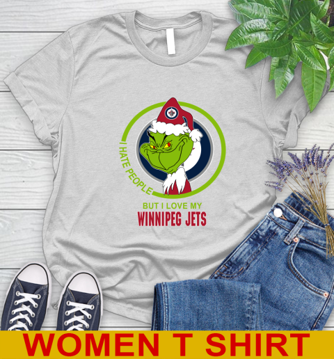 Winnipeg Jets NHL Christmas Grinch I Hate People But I Love My Favorite Hockey Team Women's T-Shirt