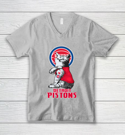 NBA Basketball My Cat Loves Detroit Pistons V-Neck T-Shirt 3