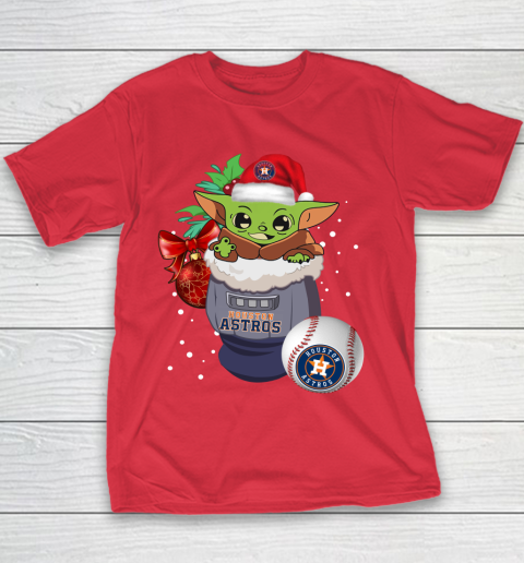 Houston Astros Christmas Baby Yoda Star Wars Funny Happy MLB Youth T-Shirt 9