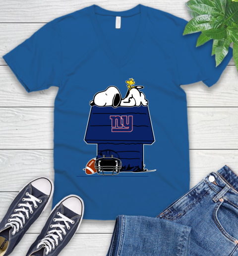 New York Giants NFL Football Snoopy Woodstock The Peanuts Movie V-Neck T-Shirt 6