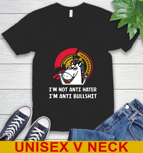 Ottawa Senators NHL Hockey Unicorn I'm Not Anti Hater I'm Anti Bullshit V-Neck T-Shirt 2