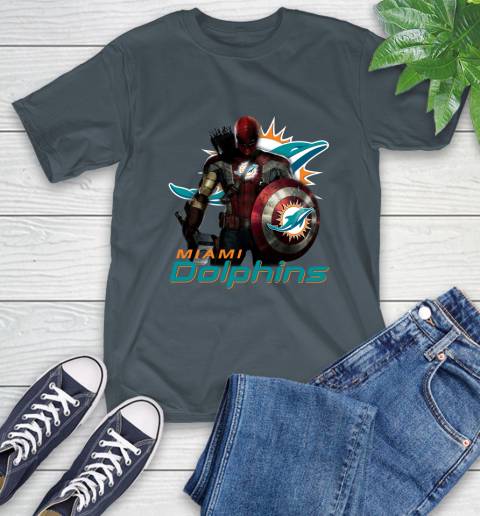 NFL Captain America Thor Spider Man Hawkeye Avengers Endgame Football Miami Dolphins T-Shirt 9