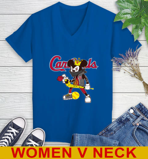 St.Louis Cardinals MLB Baseball Mickey Peace Sign Sports Women's V-Neck T-Shirt 11