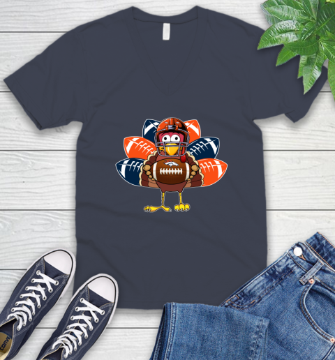 Denver Broncos Turkey Thanksgiving Day V-Neck T-Shirt 9