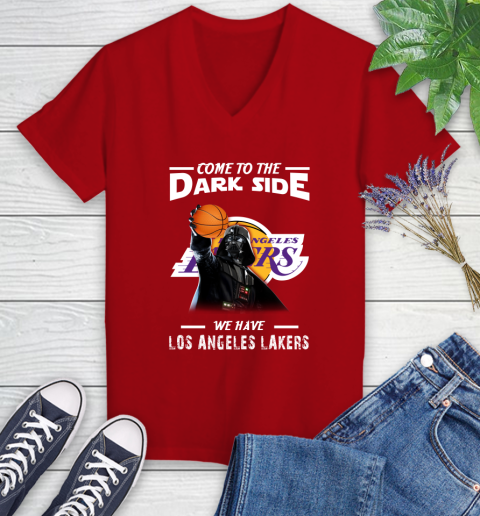 NBA Come To The Dark Side We Have Los Angeles Lakers Star Wars Darth Vader Basketball Women's V-Neck T-Shirt 11