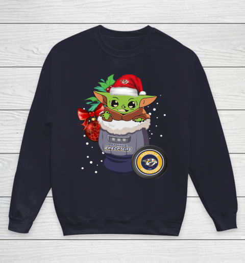 Nashville Predators Christmas Baby Yoda Star Wars Funny Happy NHL Youth Sweatshirt 3