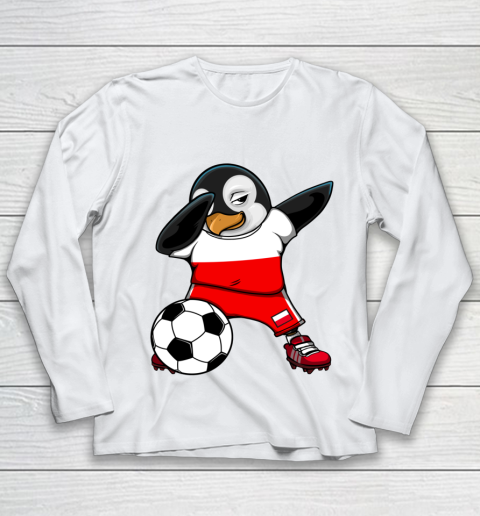Dabbing Penguin Poland Soccer Fans Jersey Football Lovers Youth Long Sleeve