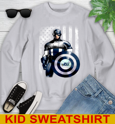 Utah Jazz NBA Basketball Captain America Marvel Avengers American Flag Shirt Youth Sweatshirt 3